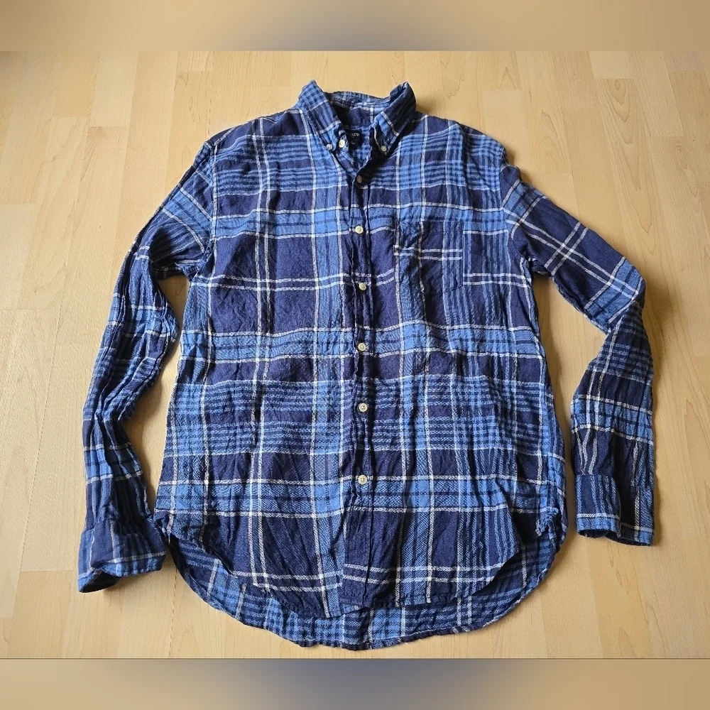 J.Crew 100% Linen Long Sleeve Plaid Button Down Size Large